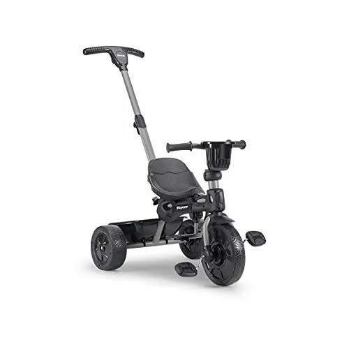 New 🔥 4.1 Kids Tricycle With 4-Stages Featuring Extra-Wide Front Tire, Removable And Adjustable Parent Handle, Safety Harness, Machine-Washable Seat Pad, And Retractable Canopy (Black) 🤩 - Image 3
