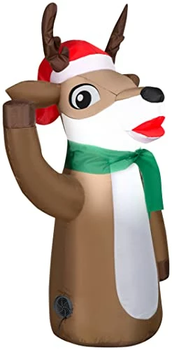 Flash Sale 🌟 Gemmy 🔔 Christmas 3FT Inflatable 12V Car Buddy Reindeer Wearing His Santa Hat - Designed For Vehicl 💯