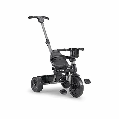 New 🔥 4.1 Kids Tricycle With 4-Stages Featuring Extra-Wide Front Tire, Removable And Adjustable Parent Handle, Safety Harness, Machine-Washable Seat Pad, And Retractable Canopy (Black) 🤩 - Image 2