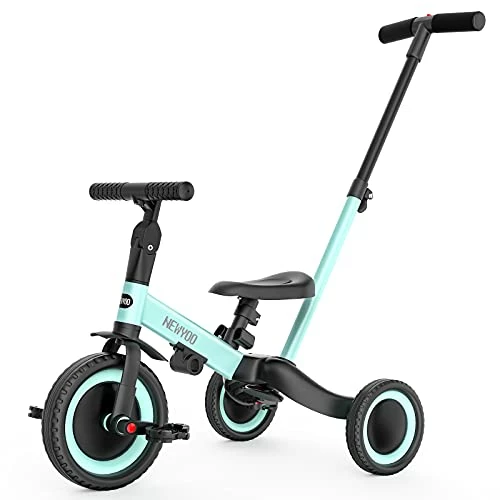 Coupon ✨ 5 In 1 Toddler Tricycle With Parent Steering Push Handle For 1,2,3 Years Old Boys And 👧 Girls, Kids Push Trike, Toddler Bike With Removable Pedals, Adjustable Seat And Handle, Blue, TR006 Yell 🥰