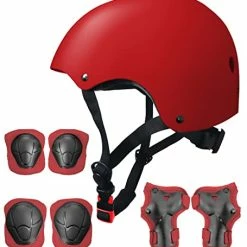 Coupon ⭐ Kids Skateboard Bike Helmet Pads Set Protective Gear From Rude Boyz - Knee Pads Elbow Pads Wrist Pads Set For Youth Boys 👧 Girls Black 🧨