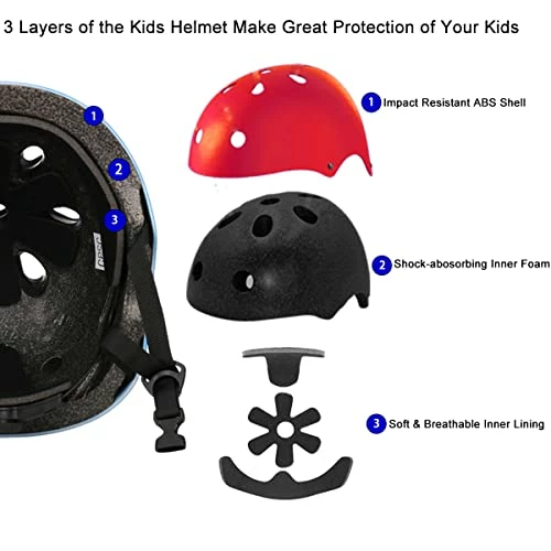 Best deal 💯 Kids Bike Helmet Toddler Helmet, Kids Skateboard Helmet And Pads Adjustable Sports Protective Gear Set Knee Elbow Pads Wrist Pads For Boys 👧 Girls, Kids Cycling Scooter Helmet Set Red 🛒 - Image 2