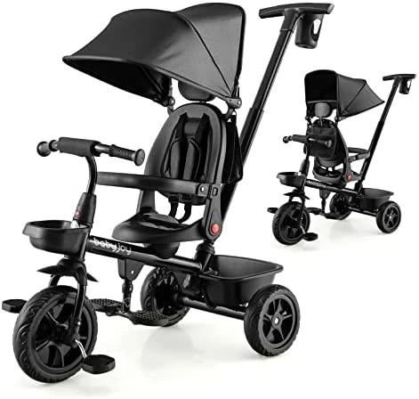 Deals ๐ Tricycle, 4 In 1 Toddler Bike W/ Removable Push Handle, Reversible Seat, Foldable Footrest, All-Terrain EVA Wheel, Adjustable Canopy, Ideal For Kids 12-60 Months, Tricycle For Toddler (Pink) ๐ - Image 8