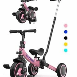 Coupon 👍 7-in-1 Toddler Bike With Parent Steering Push Handle For 1，2，3，4，5 Years Old 👧 Girls And Boys, Foldable Kids Push Trike, Toddler Tricycle With Removable Pedals, Height Adjustable Seat Yellow 🤩