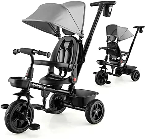 Deals ๐ Tricycle, 4 In 1 Toddler Bike W/ Removable Push Handle, Reversible Seat, Foldable Footrest, All-Terrain EVA Wheel, Adjustable Canopy, Ideal For Kids 12-60 Months, Tricycle For Toddler (Pink) ๐ - Image 9