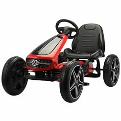 Flash Sale 🛒 Pedal Go Kart For Kids, 4-Wheel Pedal Powered Racer Cars W/2-Position Adjustable Seat, Manual Brake,Anti-Slip Wheels, Music And Horn,Ride On Pedal Car For Boys, 👧 Girls (Red) 🔥