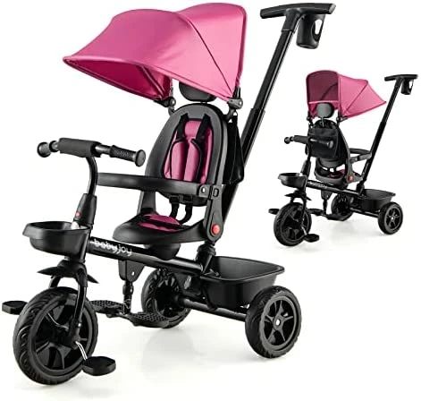 Deals ๐ Tricycle, 4 In 1 Toddler Bike W/ Removable Push Handle, Reversible Seat, Foldable Footrest, All-Terrain EVA Wheel, Adjustable Canopy, Ideal For Kids 12-60 Months, Tricycle For Toddler (Pink) ๐ - Image 10