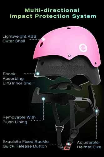 Wholesale β¨ Kids Bike Helmet,Multi-Sport Protective Gear Set For 3-5-8-14 Years Boys π§ Girls With Knee And Elbow Pads Wrist Guards Fit Roller Skates,Cycling,Skateboarding,Skating Scooter (Multi-Colors) Pink02 π - Image 3