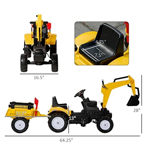 Outlet ✔️ Digger Ride-on Truck Kids Car With Horn, Excavator Ride-on Toy, Imaginative Toy Construction Car, 6 Wheels & Detachable Trailer, Yellow 🎁 - Image 2