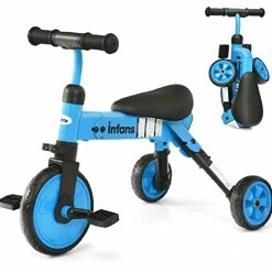 Flash Sale ✔️ Kids Tricycles With 3 Wheels, Folding Rider Trike For Toddler 1-4 Years Old, Baby Balance Training Bike Perfect As Boys 👧 Girls Walking Bicycle With Detachable Pedal (2 In 1 Foldable, Blue) 💯