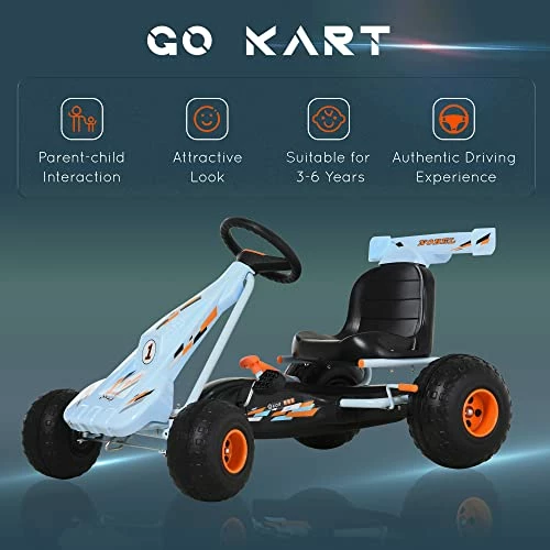 Discount ๐ฅฐ Pedal Go Kart Children Ride On Car Cute Style With Adjustable Seat, Plastic Wheels, Handbrake And Shift Lever, Light Blue ๐ - Image 3
