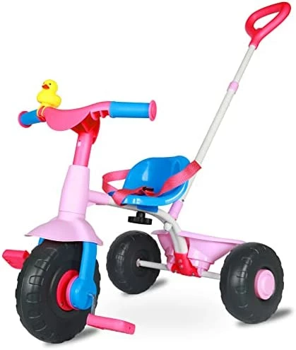 Cheap ๐คฉ 2 In 1 Kids Tricycles Age 18 Month To 3 Years, EVA Wheels Upgraded, Gift Toddler Tricycle, Trikes For Toddlers 2 To 3 Year Old With Push Handle And Duck Bell, Pink Eva Wheel-blue ๐ - Image 10