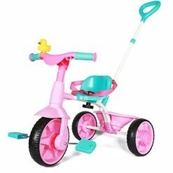 Cheap 🤩 2 In 1 Kids Tricycles Age 18 Month To 3 Years, EVA Wheels Upgraded, Gift Toddler Tricycle, Trikes For Toddlers 2 To 3 Year Old With Push Handle And Duck Bell, Pink Eva Wheel-blue 👏