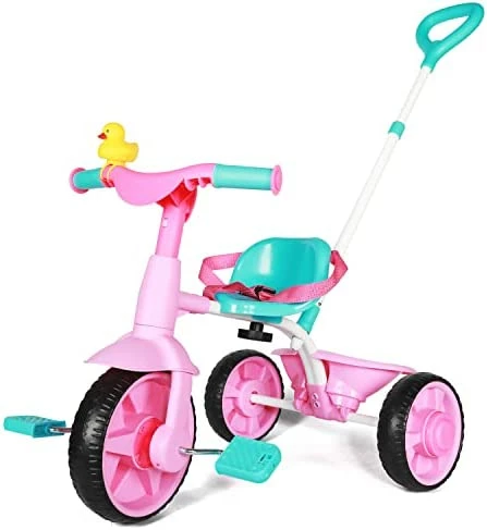 Cheap ๐คฉ 2 In 1 Kids Tricycles Age 18 Month To 3 Years, EVA Wheels Upgraded, Gift Toddler Tricycle, Trikes For Toddlers 2 To 3 Year Old With Push Handle And Duck Bell, Pink Eva Wheel-blue ๐ - Image 9