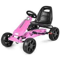 Best Pirce 🥰 Pedal Go Kart, 4-Wheel Off Road Pedal Car W/ Handbrake & Clutch, 2-Position Adjustable Seat, Ride On Go Cart For Kids, Gift For Boys 👧 Girls(Pink) ✨