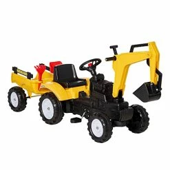 Outlet ✔️ Digger Ride-on Truck Kids Car With Horn, Excavator Ride-on Toy, Imaginative Toy Construction Car, 6 Wheels & Detachable Trailer, Yellow 🎁