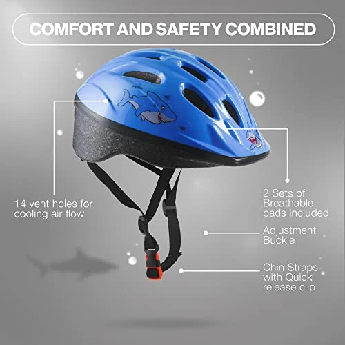 Deals 🥰 Kids Bike Helmet – Adjustable From Toddler To Youth Size, Ages 3-8 Years Old – Breathable Kids Bicycle Helmet - Durable Toddler Bike Helmet With Fun Designs Boys And 👧 Girls Will Love Blue - Shark 🎁 - Image 3