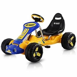 Promo ⭐ Kids Pedal Go Kart, 4 Wheel Ride On Car, Pedal Powered Ride On Toys For Boys & 👧 Girls With Adjustable Seat, Pedal Cart For Kids 37"× 24.8"× 20.1" (Yellow) 😍