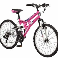 Best Sale ๐ Exlipse Full Dual-Suspension Mountain Bike For Kids, Featuring 15-Inch/Small Steel Frame And 21-Speed Shimano Drivetrain With 24-Inch Wheels, Kickstand Included, Pink ๐
