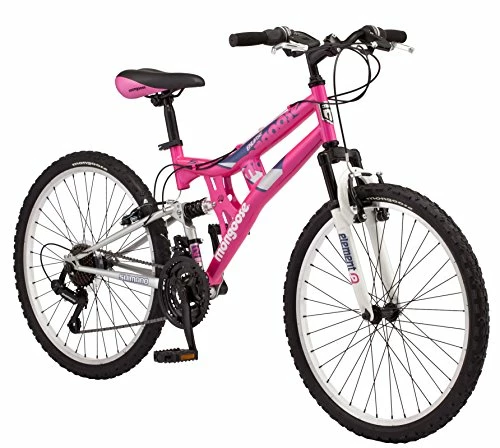 Best Sale ๐ Exlipse Full Dual-Suspension Mountain Bike For Kids, Featuring 15-Inch/Small Steel Frame And 21-Speed Shimano Drivetrain With 24-Inch Wheels, Kickstand Included, Pink ๐