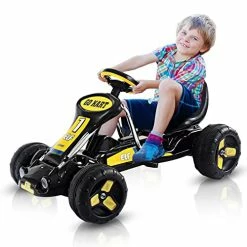 Budget ✔️ Go Kart For Kids, 4-Wheel Pedal Powered Car W/ 3-Position Adjustable Seat, Steering Wheel & Anti-Slip Wheels, Outdoor Quad Racing Ride On Toy Car For Boys & 👧 Girls, Ages 3-7 (Black) 👍