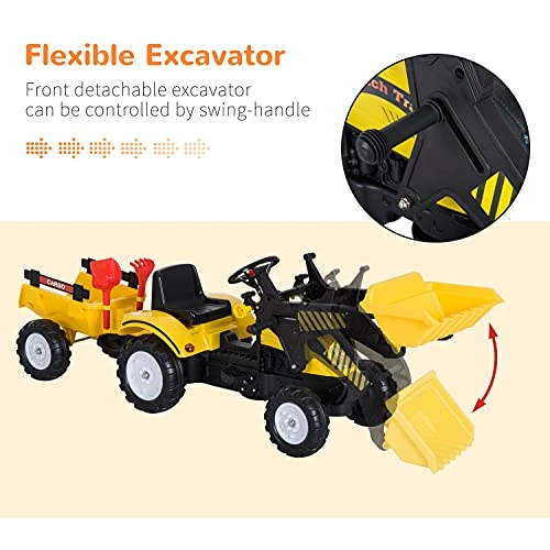 Top 10 ๐ฅ Kids Ride-On Excavator, Pedal Car Bulldozer Move Forward/Back With Real Working Dirt Bucket, 6 Wheels, & Cargo Trailer ๐ - Image 4