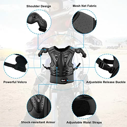 Best Pirce ๐ฅ Kids Motorcycle Armor Suit Dirt Bike Gear Riding Protective Chest Spine Back Protector Shoulder Arm Elbow Knee Protector Pads For Cycling Skateboard,Skiing,Skating,Off-Road Blac ๐ - Image 3