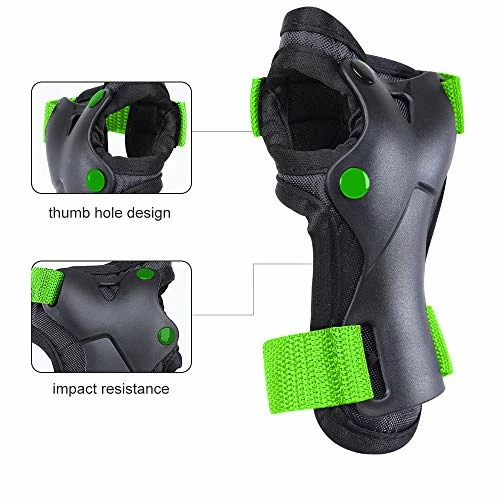New 👏 Kids/Youth Knee And Elbow Pads With Wrist Guards Protective Gear Set For Skating Skateboarding Cycling Biking Scooter And Multi Sports (Black/Green, Medium (8-14 Years)) 🎉 - Image 3