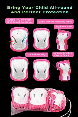 Wholesale β¨ Kids Bike Helmet,Multi-Sport Protective Gear Set For 3-5-8-14 Years Boys π§ Girls With Knee And Elbow Pads Wrist Guards Fit Roller Skates,Cycling,Skateboarding,Skating Scooter (Multi-Colors) Pink02 π - Image 4