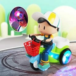 Flash Sale 👍 Glowing Cool Stunt Tricycle, 1 Piece Stunt Tricycle Toy With Blinking LED Tires And Batteries, Suitable For 2 Years And Older, 🥳 Birthday Gifts For Boys And 👧 Girls Green 🎁