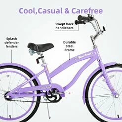 Flash Sale ⭐ 20" 24" 26" Beach Cruiser Bike For 👧 Girls, Boys, Mens And 👩 Womens, Single Speed Kids Cruiser Bicycles With Coaster Brake, Multiple Colors Cruiser Blue 👏