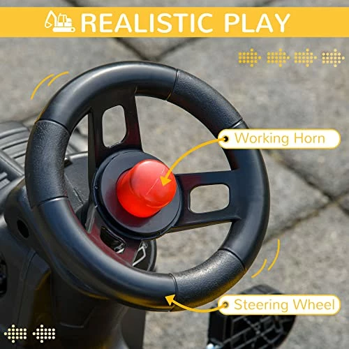 Outlet ✔️ Digger Ride-on Truck Kids Car With Horn, Excavator Ride-on Toy, Imaginative Toy Construction Car, 6 Wheels & Detachable Trailer, Yellow 🎁 - Image 3