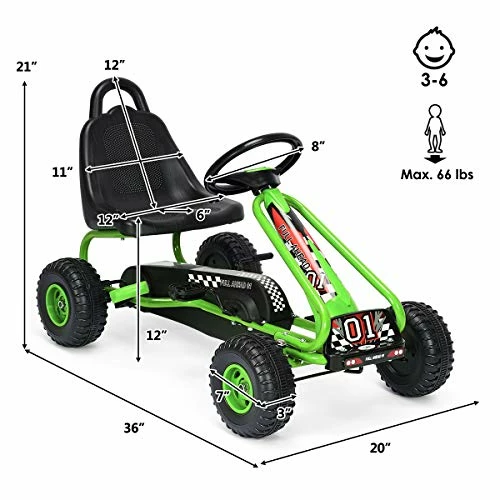 Outlet ๐ฏ LAKIDS Kids Ride-On Go Kart, Pedal Powered 4 Wheel Toy Car, Outdoor Indoor Pedal Foot Racer For Boy Girl With 2-Position Adjustable Bucket Seat, Clutch, Manual Brake, Non-Slip Wheels (Light Green) ๐ - Image 5