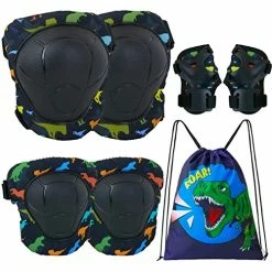 Top 10 🎉 Knee Pads For Kids, Dinosaur Kids Knee Pads And Elbow Pads Set 7pcs Toddler Knee Pads Wrist Brace Wrist Guards For Roller Skating Skateboard Snowboarding Cycling Protective Gear Set For Boys Kids Black 😉