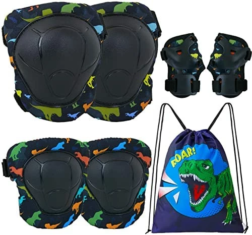Top 10 π Knee Pads For Kids, Dinosaur Kids Knee Pads And Elbow Pads Set 7pcs Toddler Knee Pads Wrist Brace Wrist Guards For Roller Skating Skateboard Snowboarding Cycling Protective Gear Set For Boys Kids Black π - Image 6