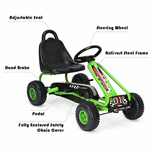 Outlet ๐ฏ LAKIDS Kids Ride-On Go Kart, Pedal Powered 4 Wheel Toy Car, Outdoor Indoor Pedal Foot Racer For Boy Girl With 2-Position Adjustable Bucket Seat, Clutch, Manual Brake, Non-Slip Wheels (Light Green) ๐ - Image 3