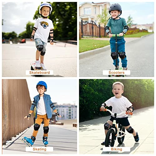 Top 10 π Knee Pads For Kids, Dinosaur Kids Knee Pads And Elbow Pads Set 7pcs Toddler Knee Pads Wrist Brace Wrist Guards For Roller Skating Skateboard Snowboarding Cycling Protective Gear Set For Boys Kids Black π - Image 5