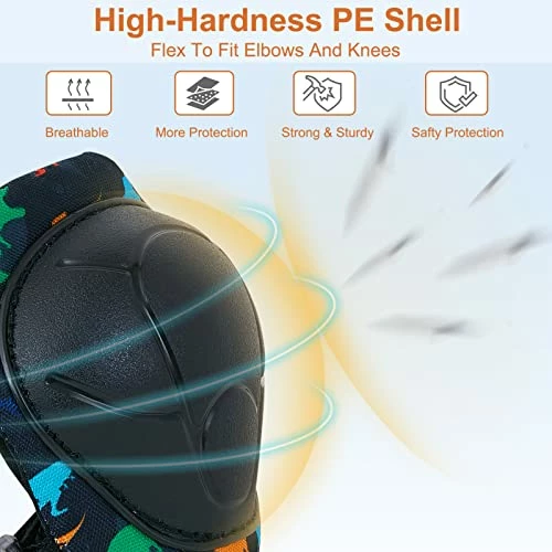 Top 10 π Knee Pads For Kids, Dinosaur Kids Knee Pads And Elbow Pads Set 7pcs Toddler Knee Pads Wrist Brace Wrist Guards For Roller Skating Skateboard Snowboarding Cycling Protective Gear Set For Boys Kids Black π - Image 3