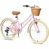 Brand new 💯 24" Hybird Gilrs Bike For 👧 Girls, 6 - Speed Kids Cruiser Bicycles With Wicker Basket, Multiple Colors Pink 🎉