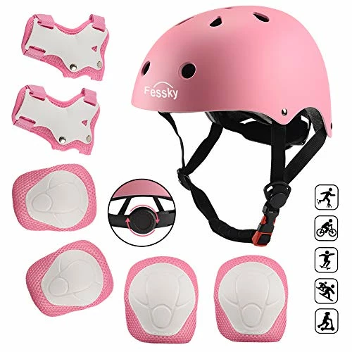 Outlet 🤩 FESSKY Kids Bike Helmet Pad Set, Toddler Helmet Skateboard Knee Pads Protective Gear Adjustable Strap For 3-9 Years 👧 Girls Boys Elbow Pads With Wrist Guard For Sport Cycling Roller Skating Scooter Black 💯