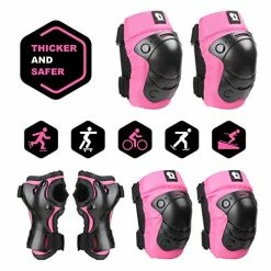 Hot Sale 😍 Knee Pads Set For Kids Elbow Pads Wrist Guards For 5~10 Ages Toddler Protective Gear Set Thicker Safer Bike Safety Pads 👧 Girls For Skating Cycling Scooter Sports Safety Gear, Pink 3-black 😍