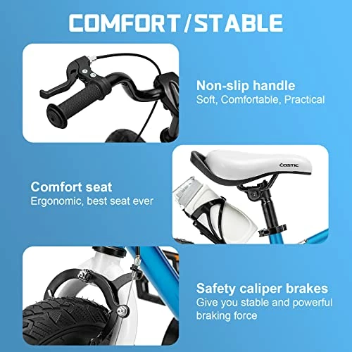 Deals ⌛ Ostic Kids Bike For 3-8 Year Old Boys 👧 Girls BMX Freestyle Kid's Bicycle 12 14 16 Inch With Removable Training Wheels And Water Bottle ,Kickstand For 16 Inch Bikes,Multiple Colors,Blue White 🥰 - Image 3