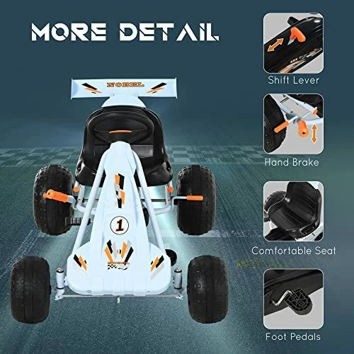 Discount ๐ฅฐ Pedal Go Kart Children Ride On Car Cute Style With Adjustable Seat, Plastic Wheels, Handbrake And Shift Lever, Light Blue ๐ - Image 4
