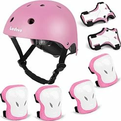 Promo 🥰 Edivo Kids Adjustable Helmet Suitable For Ages 3-14 Years Toddler Boys 👧 Girls, Sports Protective Gear Set Knee Elbow Wrist Pads For Bike Bicycle Skateboard Scooter Rollerblading Blue-3 🔥