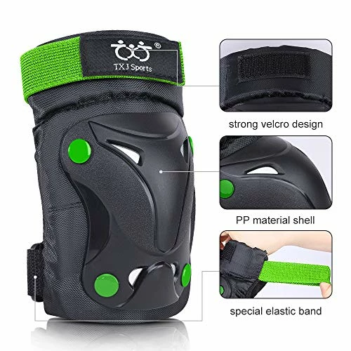 New 👏 Kids/Youth Knee And Elbow Pads With Wrist Guards Protective Gear Set For Skating Skateboarding Cycling Biking Scooter And Multi Sports (Black/Green, Medium (8-14 Years)) 🎉 - Image 2