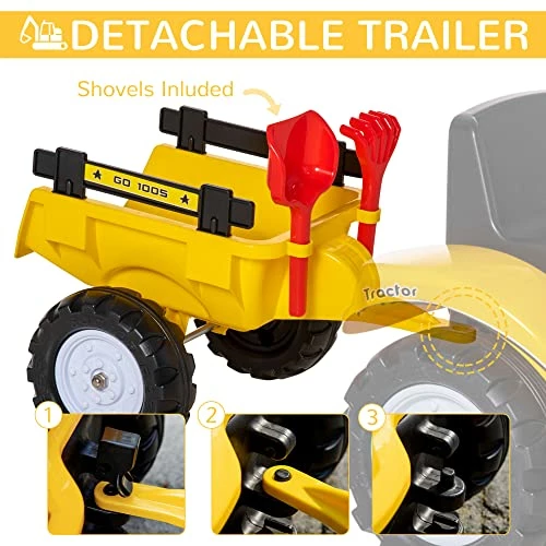 Outlet ✔️ Digger Ride-on Truck Kids Car With Horn, Excavator Ride-on Toy, Imaginative Toy Construction Car, 6 Wheels & Detachable Trailer, Yellow 🎁 - Image 4