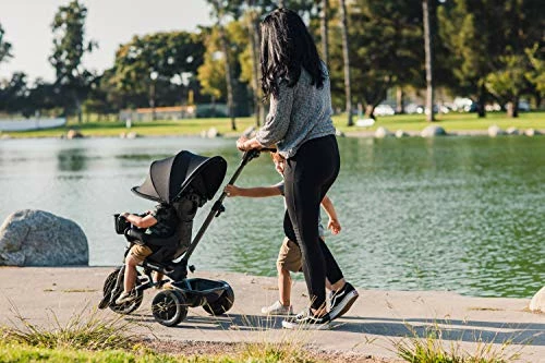 New 🔥 4.1 Kids Tricycle With 4-Stages Featuring Extra-Wide Front Tire, Removable And Adjustable Parent Handle, Safety Harness, Machine-Washable Seat Pad, And Retractable Canopy (Black) 🤩 - Image 5