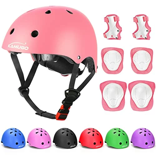 Top 10 🔥 Kids Adjustable Helmet, With Sports Protective Gear Set Knee Elbow Wrist Pads For Toddler Age 3-8 Boys 👧 Girls, Bike Skateboard Hoverboard Scooter Rollerblading Helmet Set Pink 🎁