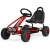Coupon ❤️ Kids Pedal Go Kart, 4 Wheel Pedal Powered Ride On Toys, Outdoor Racer Pedal Car With Adjustable Seat, Handbrake & Non-Slip Wheels, Pedal On Foot On Kart Gift For Boys 👧 Girls (Red) 🌟