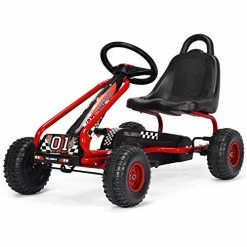 Coupon ❤️ Kids Pedal Go Kart, 4 Wheel Pedal Powered Ride On Toys, Outdoor Racer Pedal Car With Adjustable Seat, Handbrake & Non-Slip Wheels, Pedal On Foot On Kart Gift For Boys 👧 Girls (Red) 🌟